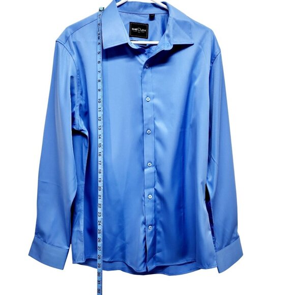 Shield-X Flex Blue Long Sleeve ButtonUp Shirt Silk Size L Design In Italy Mens - Picture 7 of 11